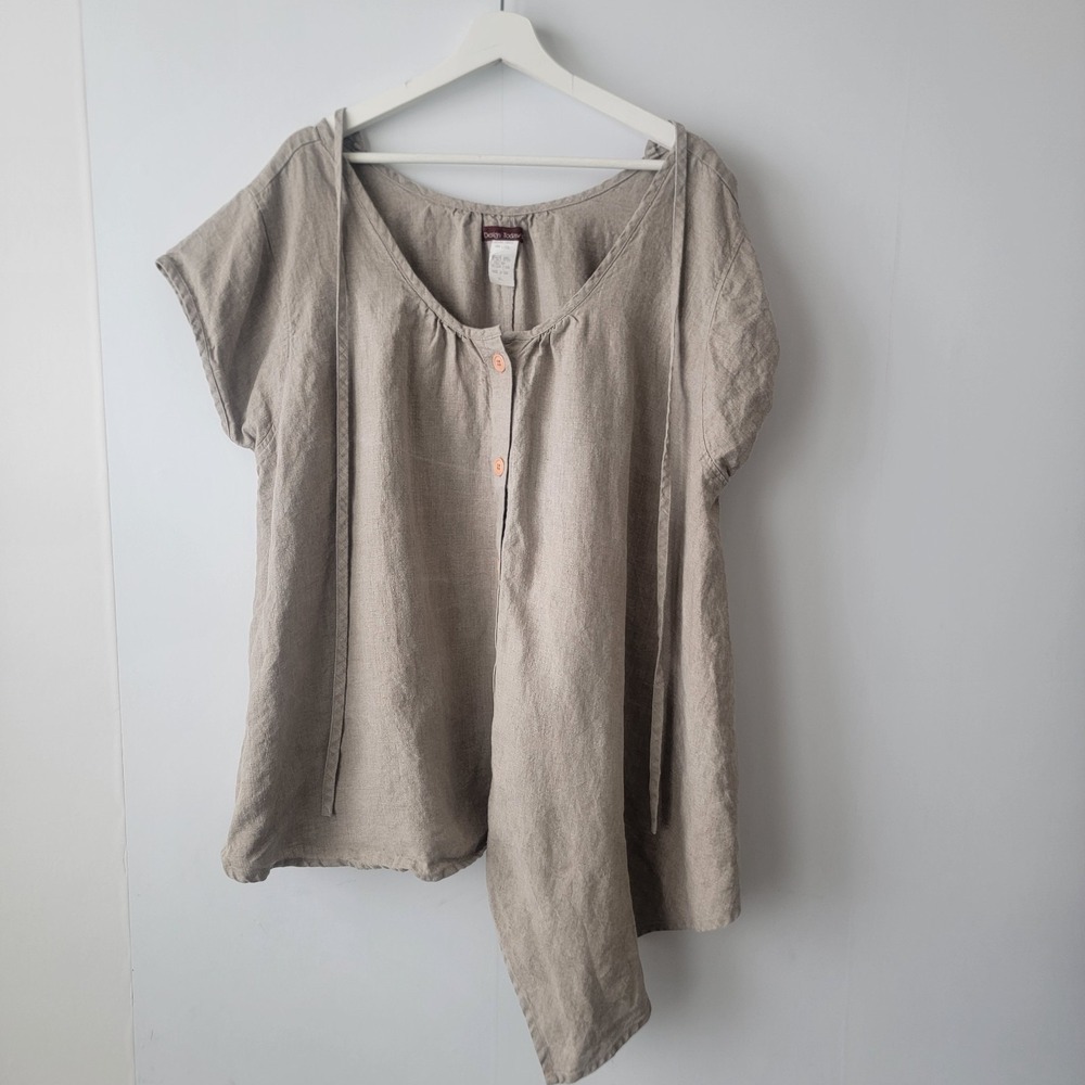 Design Today's women's 100% Linen Asymmetric Tunic Top size XL Lagenlook Button